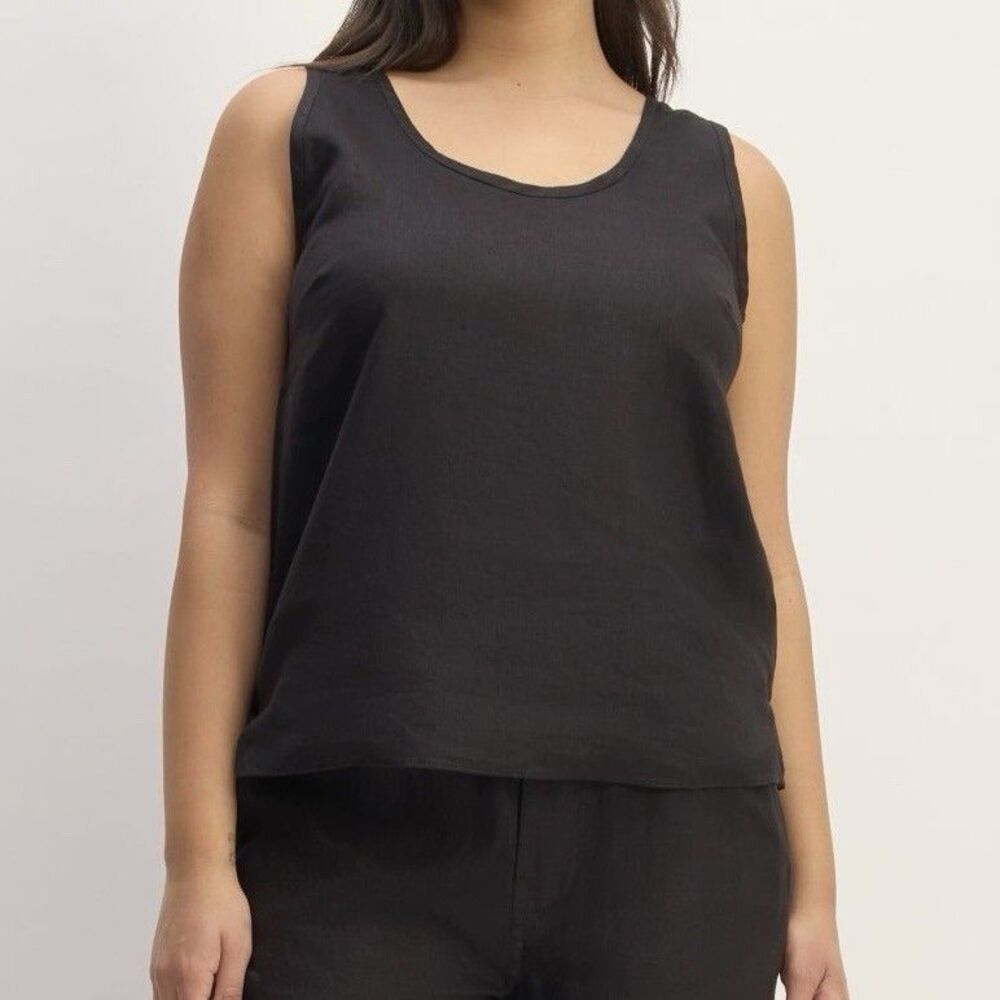 Everlane Linen Scoop Tank 16 Black Sleeveless Top Relaxed Capsule Chic Summer